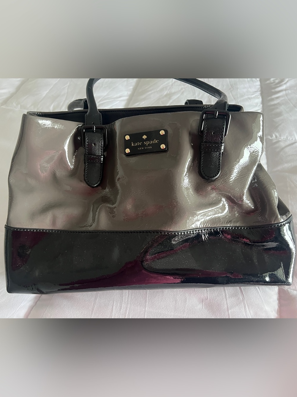 kate spade Two-Tone Patent Tote in Black and Gray